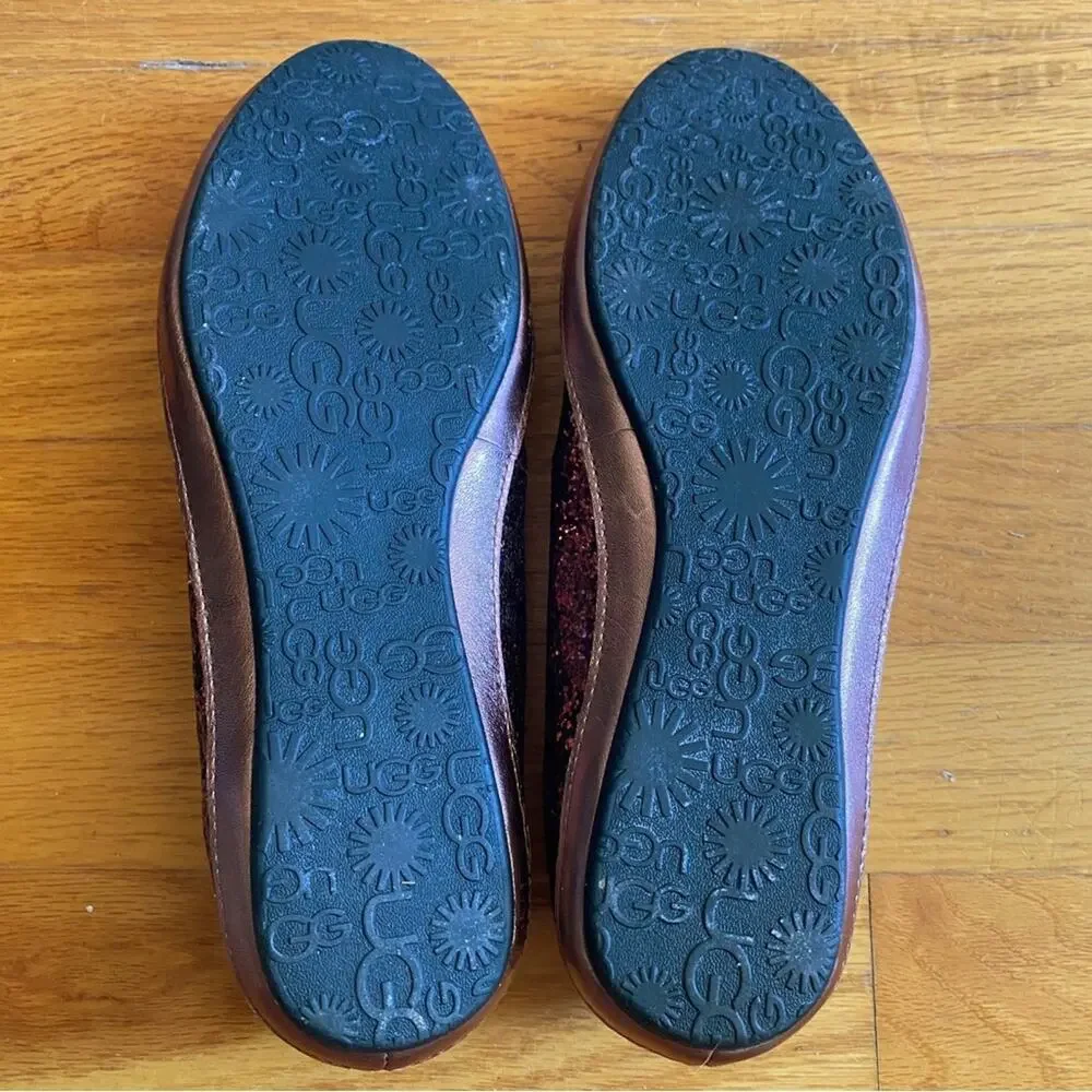 UGG Australia | Alloway Glitter Flats Loafers Slip-on Chocolate Red Size 6.5